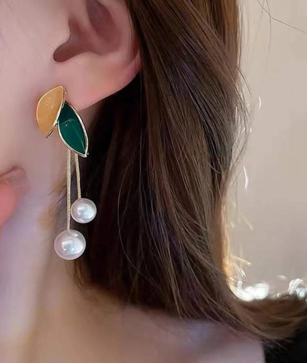 Leaf & Faux Pearl Decor Earring Jackets - Image 2