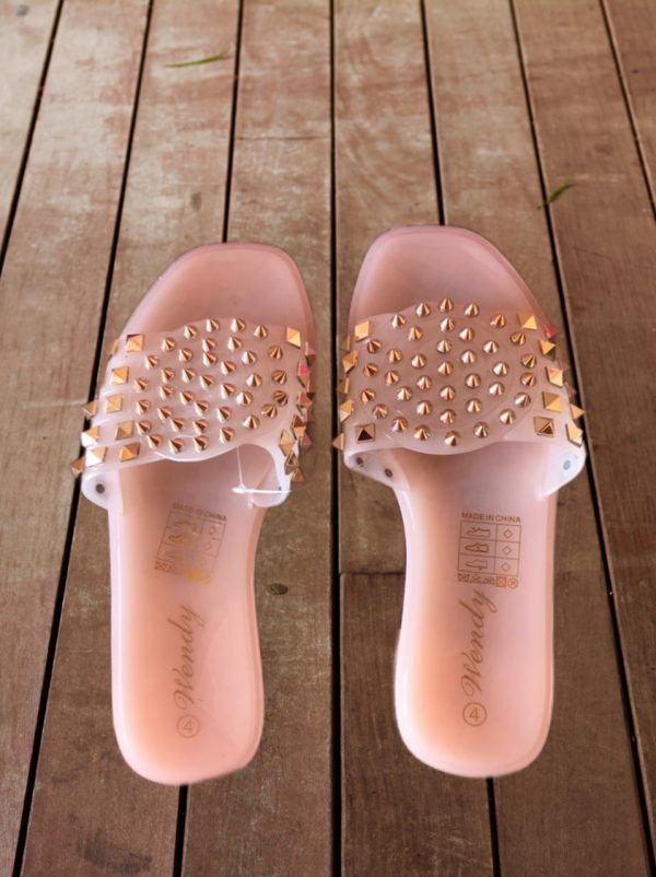 Nude and Gold Ladies Slide On Sandals
