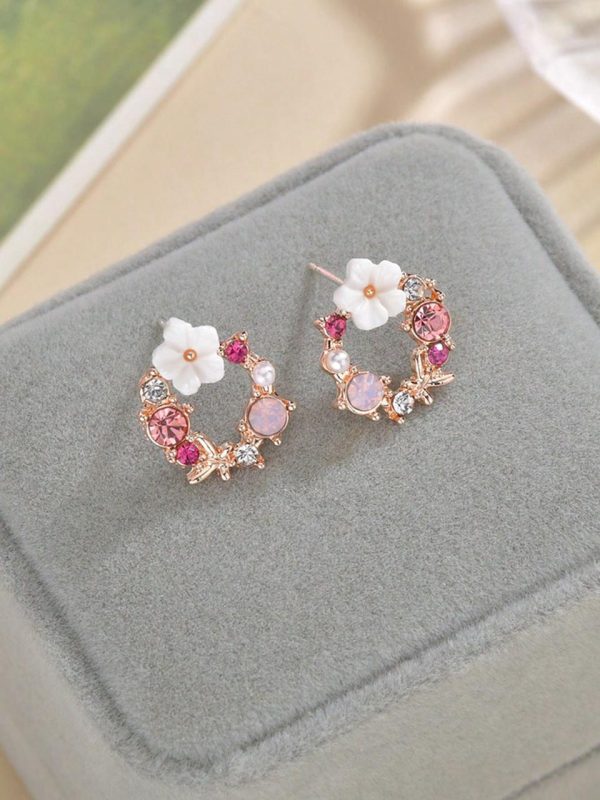 Party Sparkling Rhinestone Flower Basket Stud Earrings
