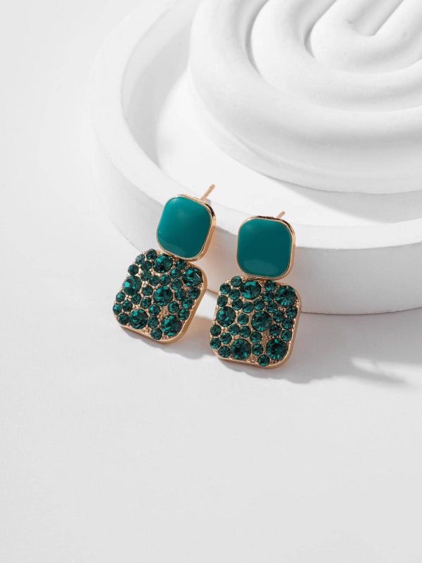 Rhinestone Decor Geometric Drop Earrings