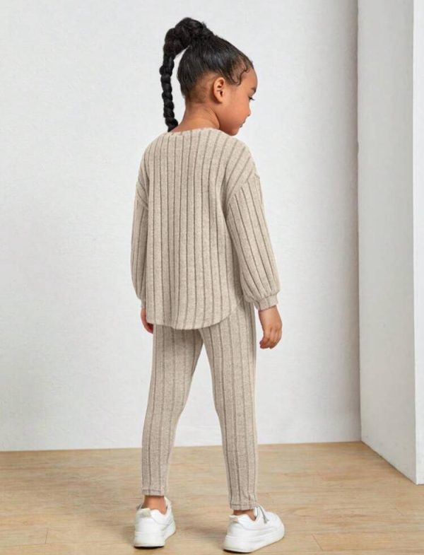 Young Girl Drop Shoulder Ribbed Knit Tee & Leggings - Image 2